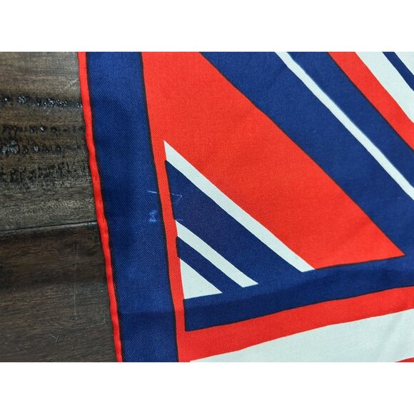 Vintage Vera Neumann Red Blue Striped Silk Scarf Square Shawl Wrap Lightweight - Picture 4 of 8
